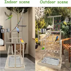 4 Layers Large Bird Playground 32" H Pet Parrot Playstand Gym Perch Wood Playpen