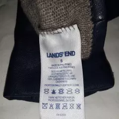 Lands End cashmere-lined navy blue leather gloves womens size S