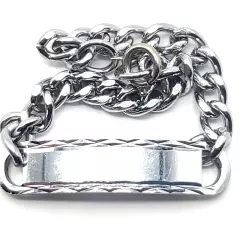 Stainless Steel Link Chain Bracelet Mens Silver Toned ID Panel 7.50 in. Length