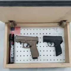 19" Navy American Flag gun storage safe concealment handgun wood cabinet