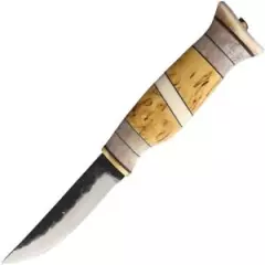 Kellam Tundra Ptarmigon Fixed Knife 3.75" Carbon Steel Blade Curly Birch Handle