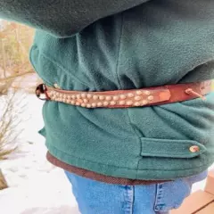 Latigo Leather Studded Mountain Man Rendezvous Belt, Copper Rivets Harness Grade