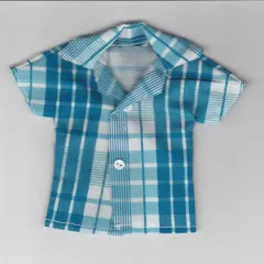 Homemade Doll Clothes-Blue And White Plaid Print Shirt fits Ken Doll B7