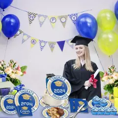 kockuu 100pcs Graduation Plates and Napkins 2024 Blue and Gold Graduation Par...