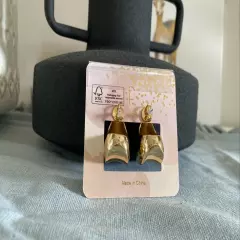 Happily Grey Earrings Shiny Gold Chunky Thick Open Hoop Modern Jewelry NEW