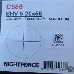 Nightforce C586 SHV 5-20x56mm .25 MOA ForcePlex Reticle Rifle Scope Blk ZeroSet