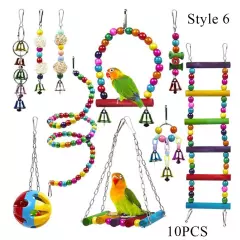 Parrot Toys Set Metal Rope Ladder Takraw Ball Ring Colorful Bell Training Toy