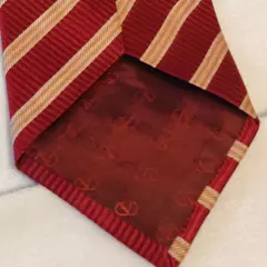 Valentino Mens 100% Silk Neck Tie Striped Red Tan Pattern Designer Tie Cravatte