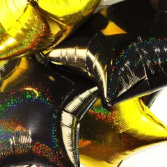 6 X Holographic Coloured Star Foil Balloons Party Helium Air Wedding Black Gold