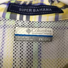 Columbia Men's Super Bahama Plaid Outdoor Fishing Hiking Shirt Yellow Blue XXL