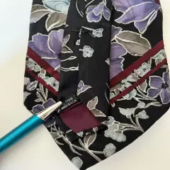 Deco Mode Flower Mens Tie Black Purple Blue Vintage