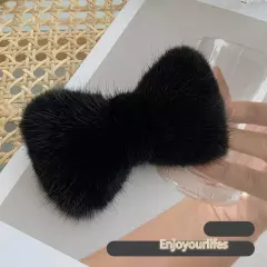 Women's Girls Cute Real Mink Fur Hair Clip Hairpin Bobby Pin Hair Claw Bowknot