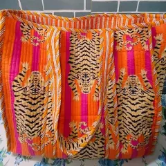 Indian Pink Orange Tiger Printed Quilt Shoulder Bag Women's Cotton Handbag US