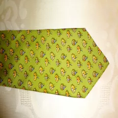 Salvatore Ferragamo Yellow Green 100% Silk Floral Daisy Print Neck Tie