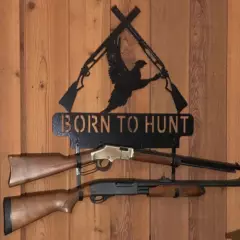 Metal Double Gun Holder, Gun Rack, Born To Hunt Pheasant/Rifle Gun Holder