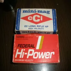 Vntg lot of 2 EMPTY Ammo Boxes Federal Hi-Power & Mini-mag CCI Long Rifle (O49)