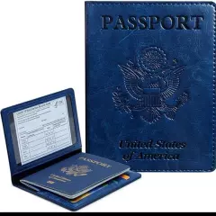 Leather Passport Holder Vaccination Card Wallet Blocking Cover Protector Slim