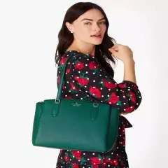 Kate Spade Monet Large Triple Compartment Green Leather Tote WKRU6948 NWT FS