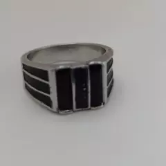 Men's Large Rectangular Ring with Black Stone Size 11