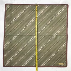 Vintage Handkerchief Green Cotton Diagonal Striped Paisley Pattern Pocket Square