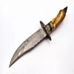 13in - BEAUTIFUL CUSTOM HAND MADE DAMASCUS HUNTING BOWIE HANDLE BONE WITH SHEATH