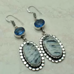 Hornblended Blue Topaz Handmade Drop Dangle Earrings Jewelry 2.4"AE 59959