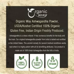 Organic Way Ashwagandha Root Powder - Organic, Kosher & USDA Certified