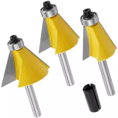 3Pcs 1/4" Shank Chamfer Router Bit Bevel Edge Forming Router Bit 15° 22.5° 30°φ