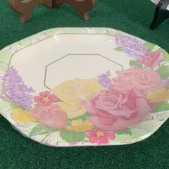 Vintage Paper Art Floral Plates-16 Total With Classic Pink Napkins-16(3ply)USA