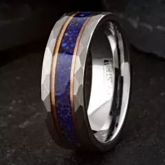 Black Tungsten Carbide Blue Lapis Lazuli Rose Gold Plated Wedding Band Ring