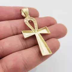 Mens Egyptian Ankh Cross Pendant 10k Yellow Gold Cross Charm Pendant 2 inch