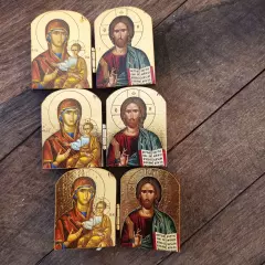 Virgin Mary and Jesus Christ bedside table miniature small wooden diptych icon