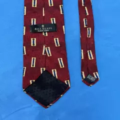 BILLY BASS Black Label MAROON/GOLD Rectangle Print 100% SILK Men's NECK TIE