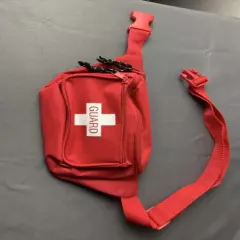 Red Nylon Lifeguard First Aid Fanny Pack Waist Bag 3 Pocket