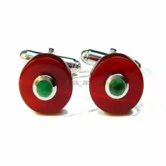 Natural Red & Green Onyx Gemstone with 925 Sterling Silver Cufflink #2147