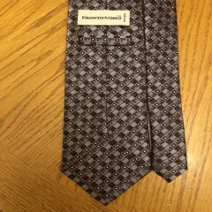 Pronto Uomo Silk Tie, Brown Black Gray & White Geometric Design 