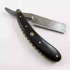 STRAIGHT RAZOR | Damascus Steel Classic Barber Shaving Blade Black Horn Handle