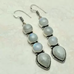 Rainbow Moonstone Handmade Drop Dangle Earrings Jewelry 2.6" AE-53998