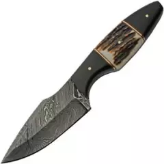 Damascus Hunter Fixed Knife 3.75" Damascus Steel Full Blade Stag/Horn Handle