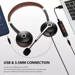 USB Headset with Microphone Noise Cancelling & in-line Call Controls, Ultra C...