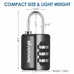 GIVERARE 4 Pack Combination Lock 3-Digit Padlock Keyless Resettable Luggage L...