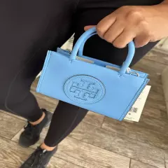 AUTH NWT $248 Tory Burch Ella Logo Bio Mini Tote Crossbody Bag In Blue Azure