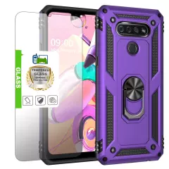 For LG K51 Q51 Reflect Case Shockproof Ring Stand Phone Cover w/ Tempered Glass