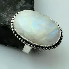 Rainbow Moonstone Gemstone Handmade Ring Jewelry US Size-7.25 AR 91811