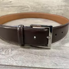 Brooks Brothers Silver Color Buckle Leather Belt Brown Size 34 Made In Italy