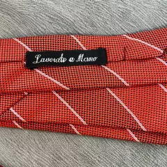 Aaron Italia Men's Tie 100% Silk 3 1/8" x 60" Red Black White Stripe Italy