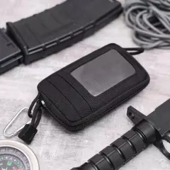 Black Military Mens Nylon Belt Pouch Mini Multi-Function Zip Around Coin Pockets