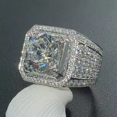 Men's 2 Carat Natural Zircon Crystal Luxury Ring 925 Silver Rings