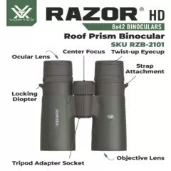 Vortex Optics Razor HD 8x42 Binocular RZB-2101 with Free CD Hat and Pen Bundle