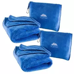  2-Pack Premium Soft Travel Blanket Pillow Airplane Blanket in Royal-2pk-t015